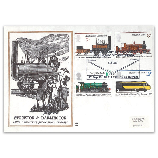 1975 Locomotives, Public Railways 150th Benham Engraved Cover