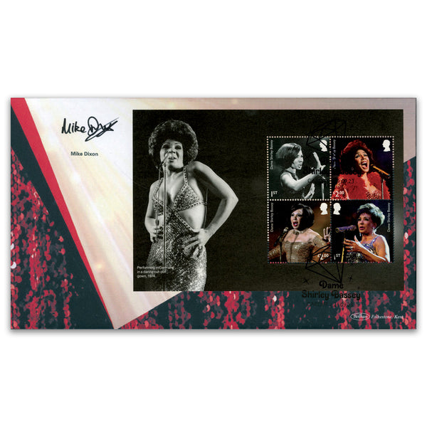 2023 Dame Shirley Bassey PSB BLCS Cover 1 - (P1) 2x1st, 2x£2.00 (B&W Image) Signed Mike Dixon