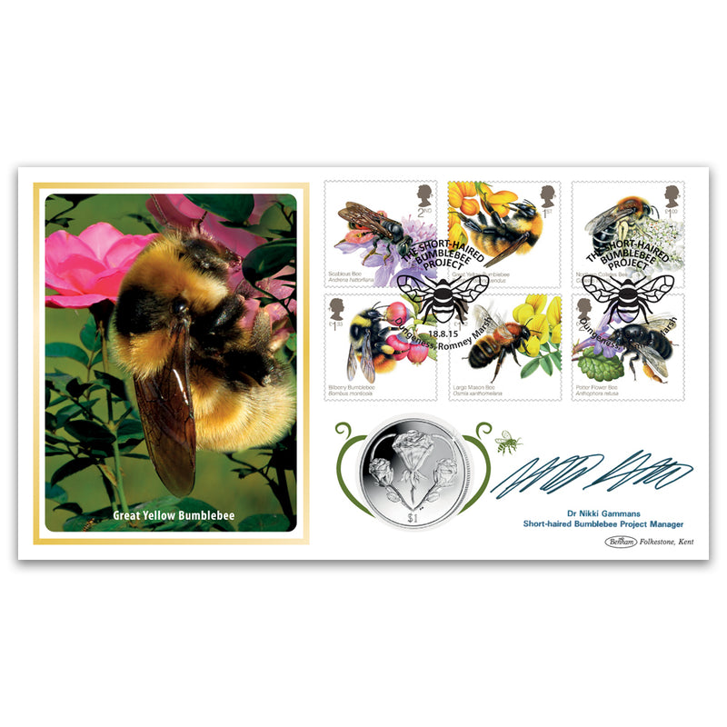 2015 Bees Stamps Coin Cover - Signed by Dr Nikki Gammans