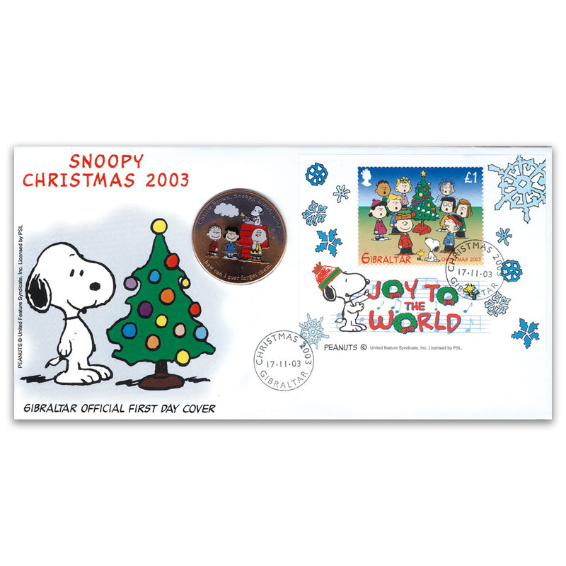 2003 Gibraltar Snoopy Christmas Coin Cover