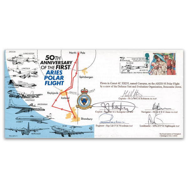 1995 50th Anniversary First Aries Polar Flight - Signed Capt. Robinson & 4 Others