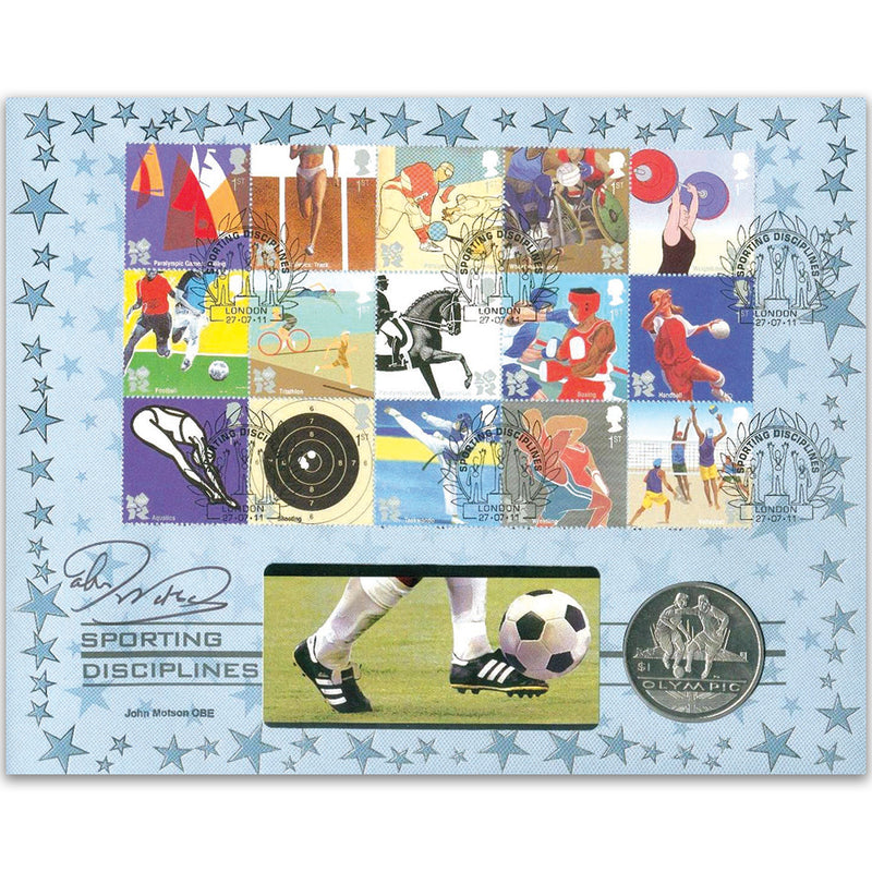 2011 Olympic & Paralympic Sporting Disciplines Sheet Coin Cover - Signed John Motson