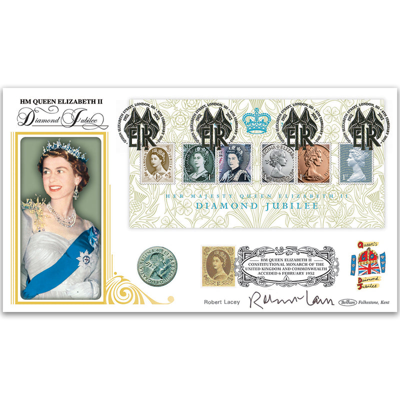 2012 Queen's Diamond Jubilee M/S Coin Cover - Signed Robert Lacey