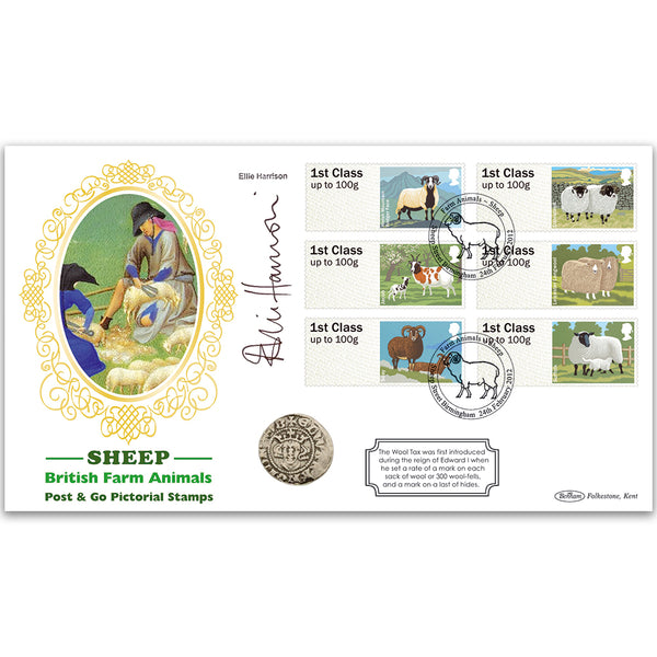 2012 British Farm Animals I Sheep Post & Go Coin Cover Signed Ellie Harrison