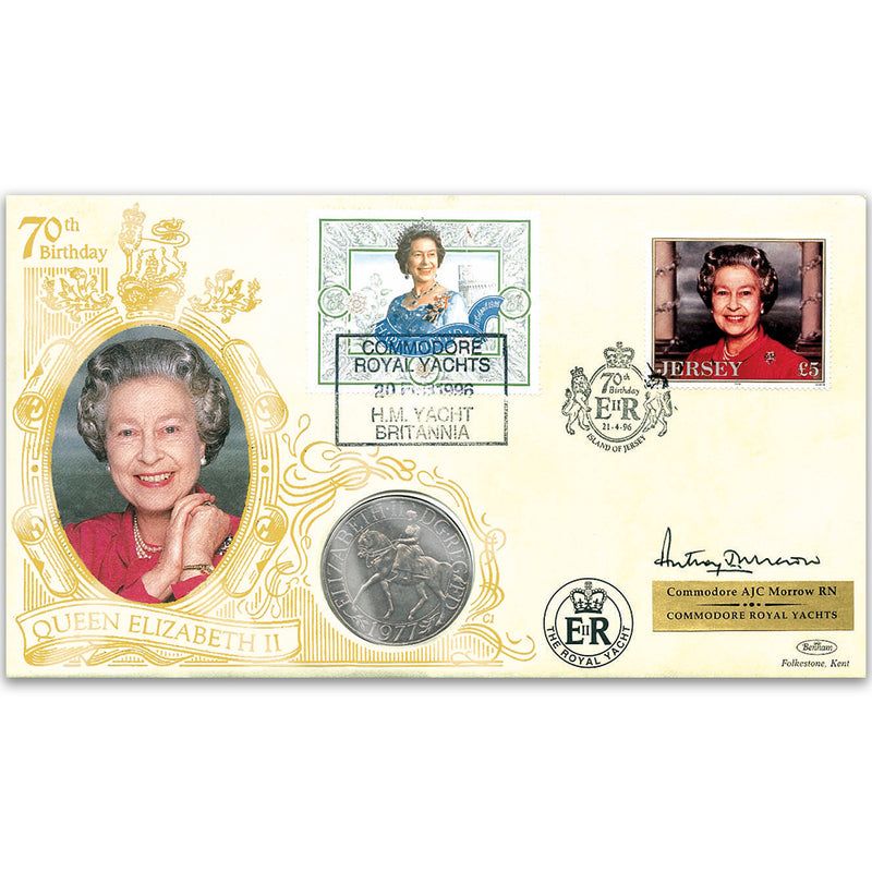 1996 HM Queen's 70th Coin Cover - Signed by Commodore AJC Morrow RN