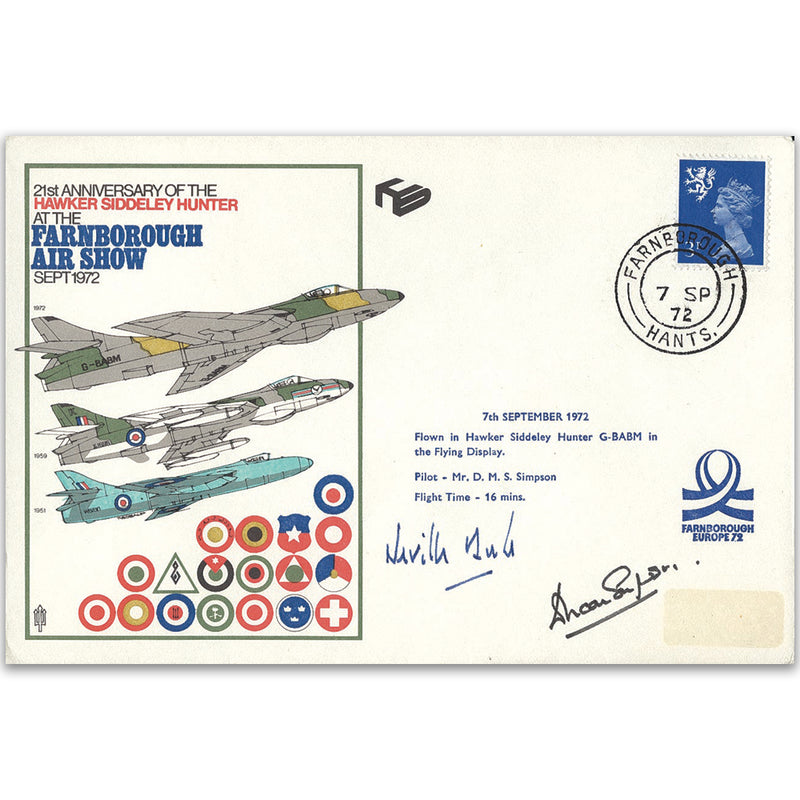 1972 Hawker Hunter 21st - Signed by Test Pilot Neville Duke and Pilot D. Simpson