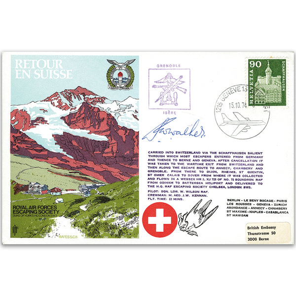 1974 RAFES Return to Switzerland - Signed by Escapee W. Walker