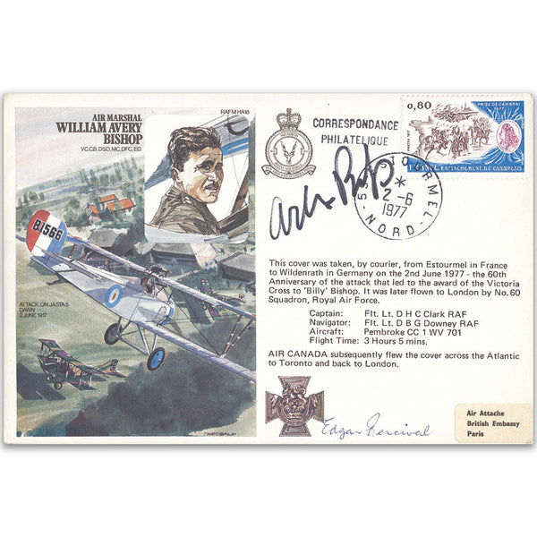 1977 France - Air Marshall Sir William Avery Bishop VC - Signed by his son and Edgar Percival