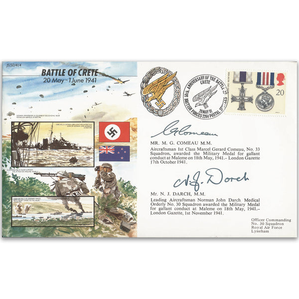 1991 Battle of Crete - Signed by M. Comreau MM & N. Datch MM