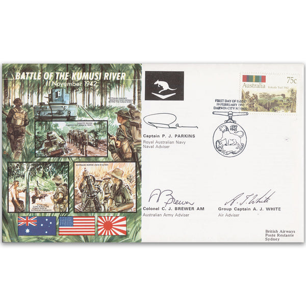 1992 Battle of the Kumusi River - Signed by Col. C.J Brewer, Gp. Cpt. A.J White & Capt. P.J Parkins