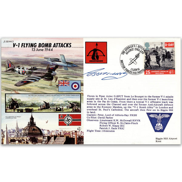 1994 V-1 Flying Bomb Attacks - Flown - Signed Peter Lord of Abbots