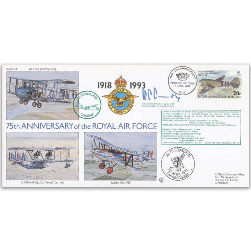 1993 BIOT RAF 75th -  No.70 Sqn. Special - Signed by Air Cdr. A. C. Curry OBE (Black Rod)