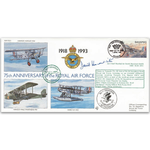 1993 Bahamas RAF 75th - No 11 Sqn. - Signed by ACM Sir David Harcourt-Smith GBE