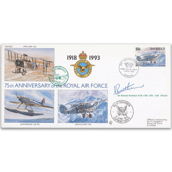 1993 Barbados RAF 75th - No. 57 Sqn. - Signed by Sir Michael Beetham GCB