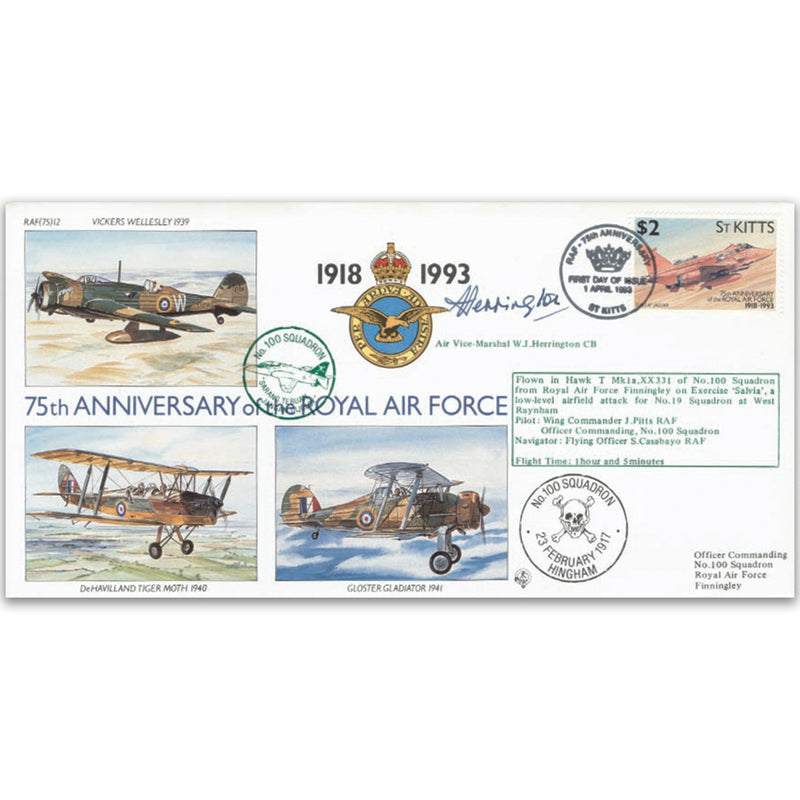 1993 St Kitts RAF 75th - No. 100 Sqn. Special - Signed by AVM W. J. Herrington CB