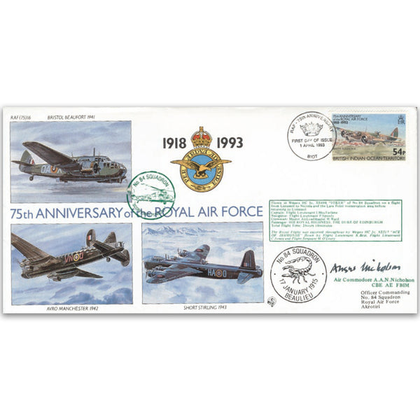 1993 BIOT RAF 75th - No. 84 Sqn. Special - Signed Air Cdr. A. A. N. N Nicholson CBE