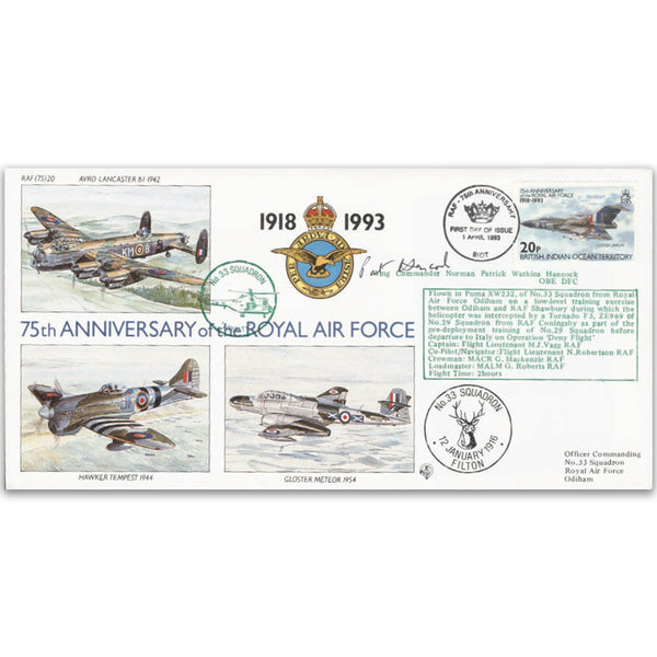 1993 B.I.O.T RAF 75th - No.33 Sqn. - Signed Wing Cdr. N.P.W. Hancock