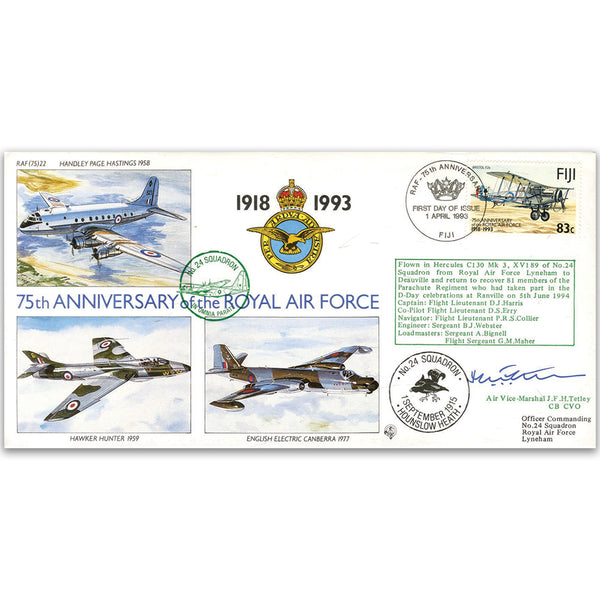 1993 RAF 75th - Signed by AVM J. H. F Tetley CB. - No. 24 Sqn. Association President