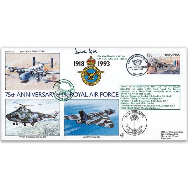 1993 Bahamas RAF 75th - No. 30 Sqn. - Signed by AVM A. D. Dicks CB