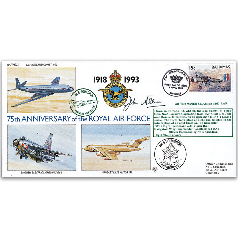 1993 Bahamas RAF 75th - No.5 Sqn. - Signed AVM J. Allison