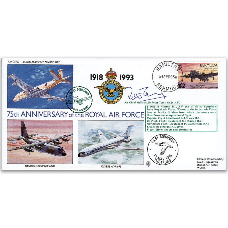 1993 Bermuda RAF 75th - No. 51 Sqn - Signed by ACM Sir Peter Terry GCB