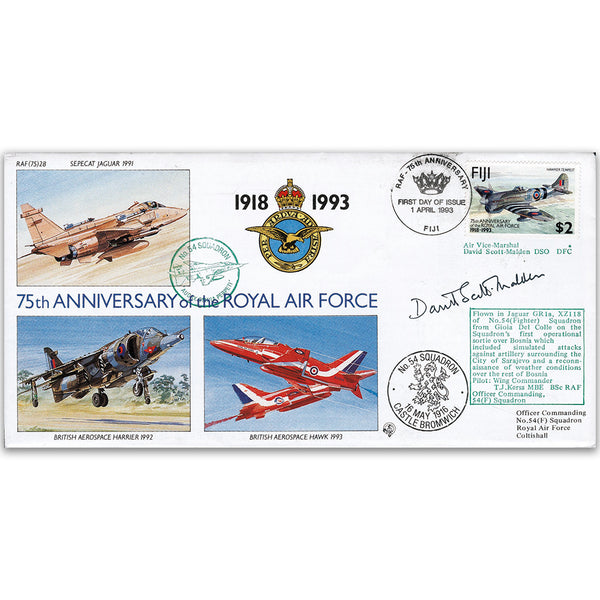 1993 Fiji RAF 75th - No. 54 Sqn - Signed by AVM D. Scott-Malden DSO