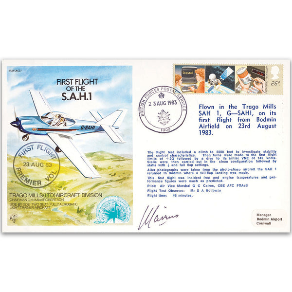 1983 First Flight of S.A.H. 1 - Signed by pilot AVM G. Cairns CBE