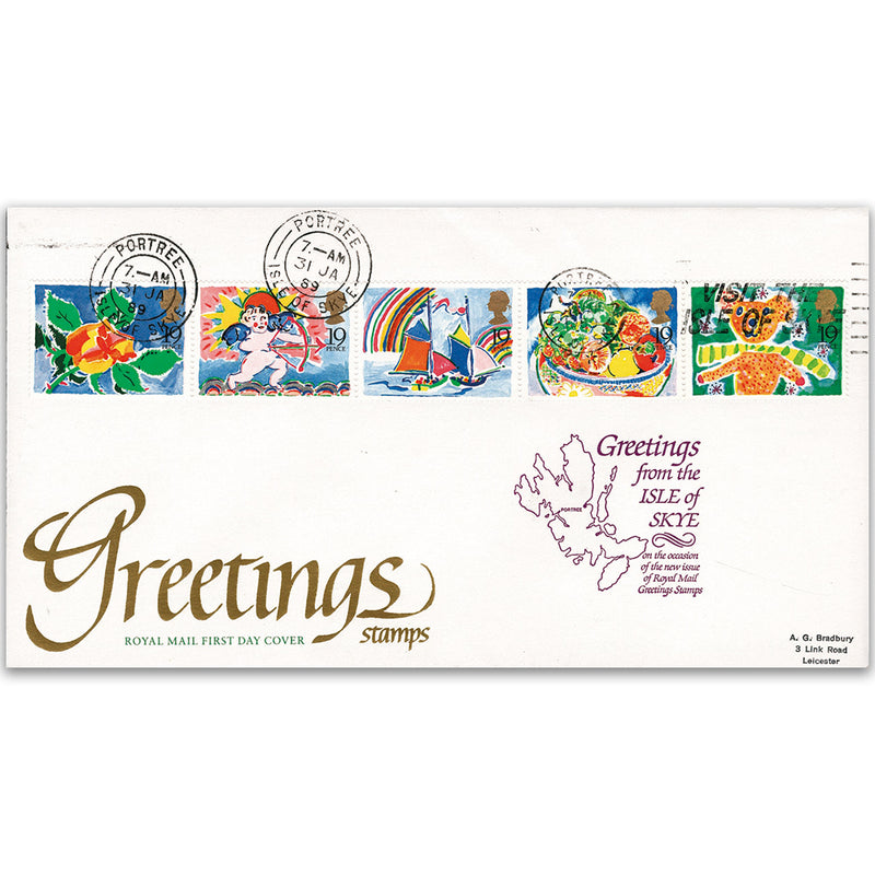 1989 Greetings Stamps - Royal Mail FDC - Isle of Skye Slogan